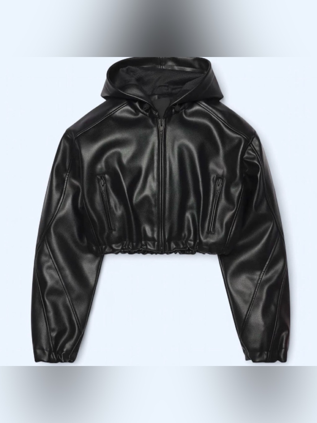 Khy Faux Leather Cropped Hooded Jacket Xs Black
